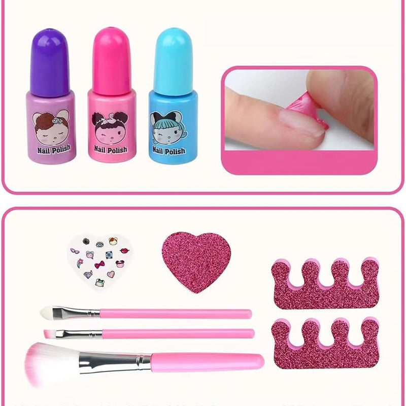 Pretend makeup set with brushes, compacts, and safe cosmetic items