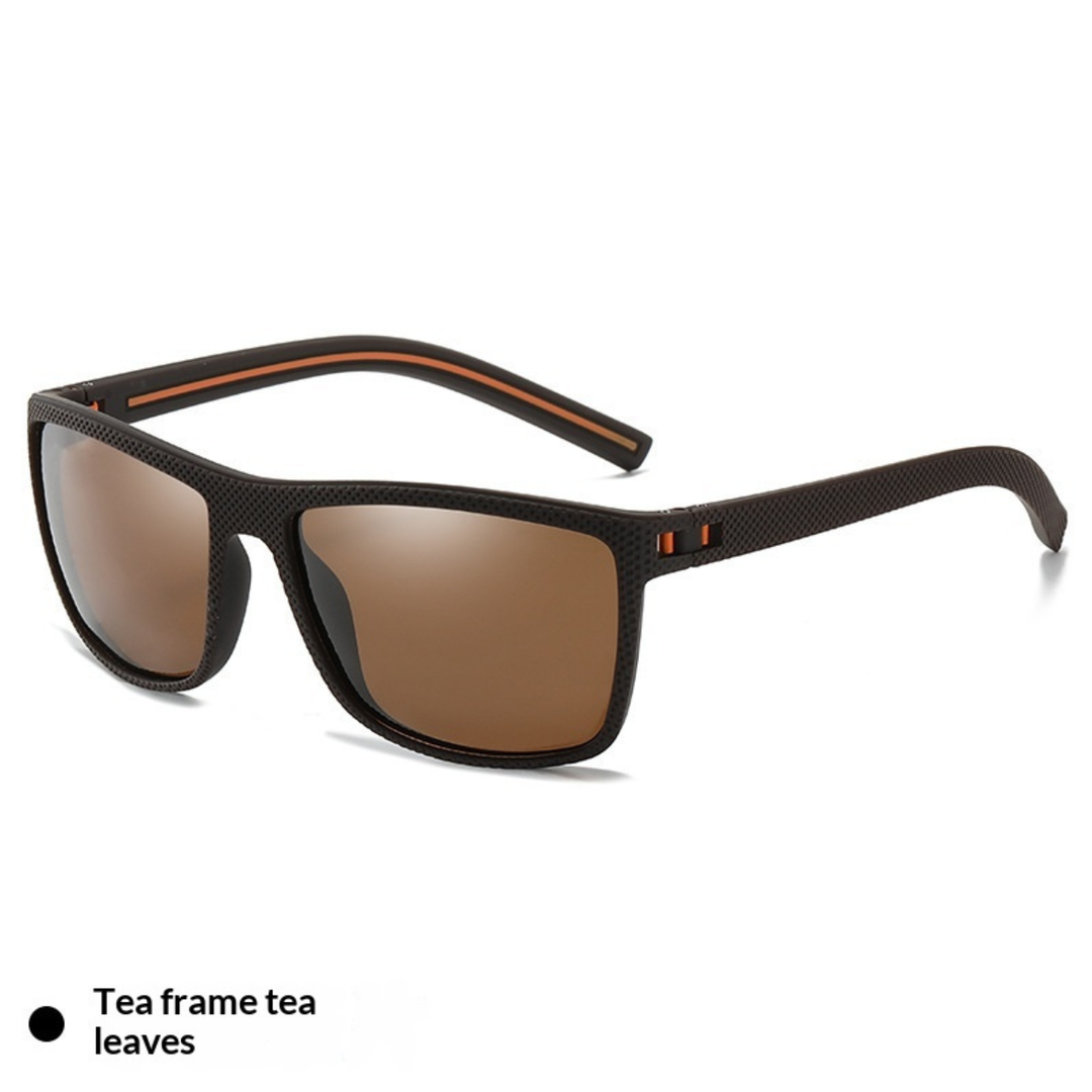 Angled view of mens driving glasses with specialized sun protection
