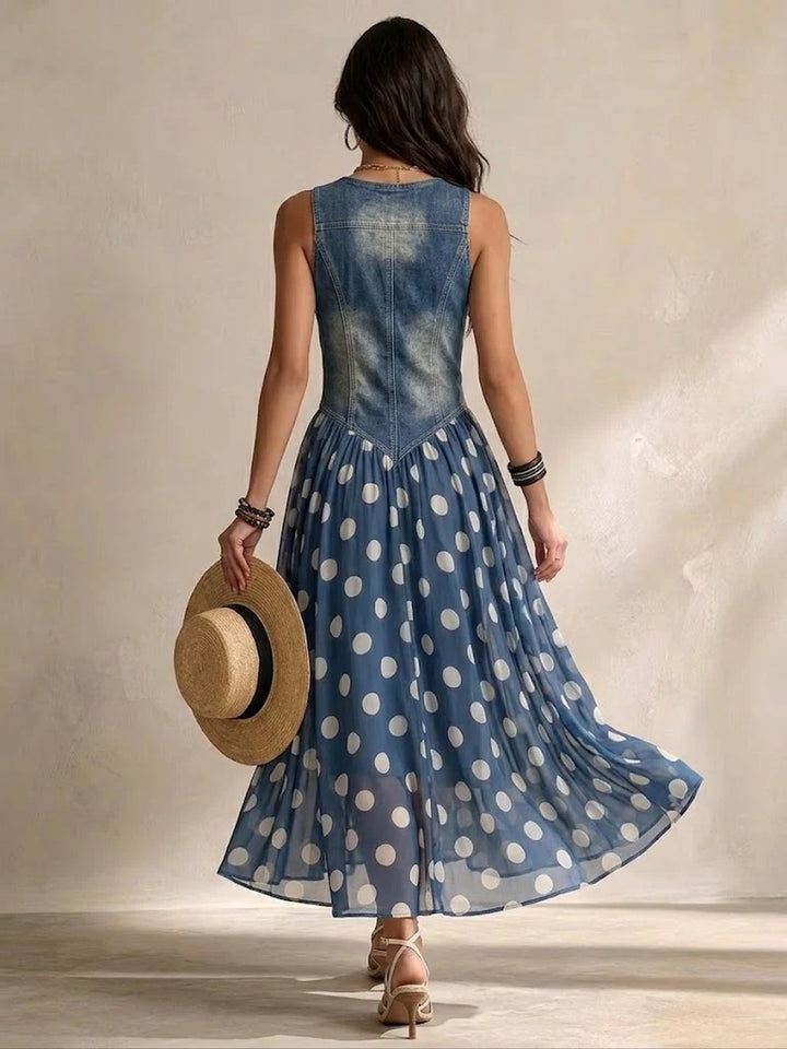 Stylish grey sleeveless summer dress for women back angle view
