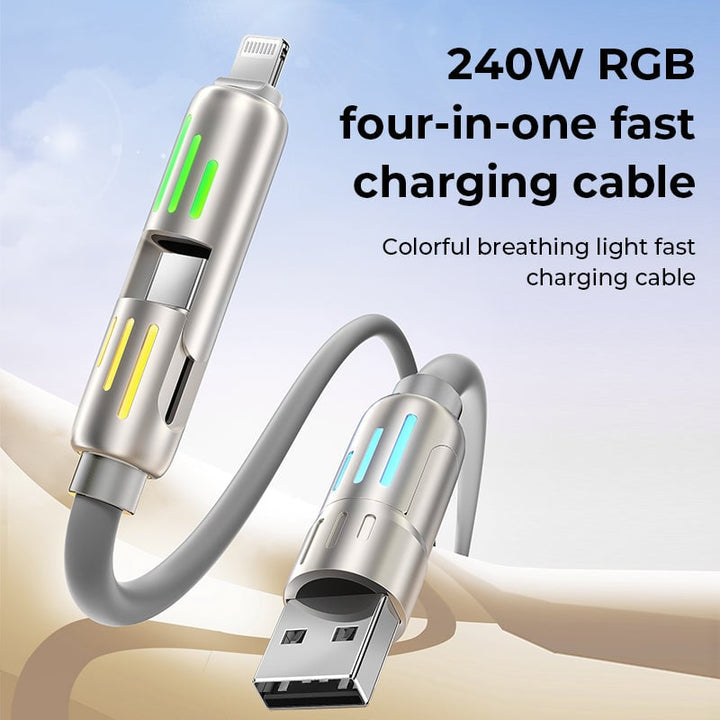 Promotional view of the 240W four-in-one fast charging cable with vibrant lights