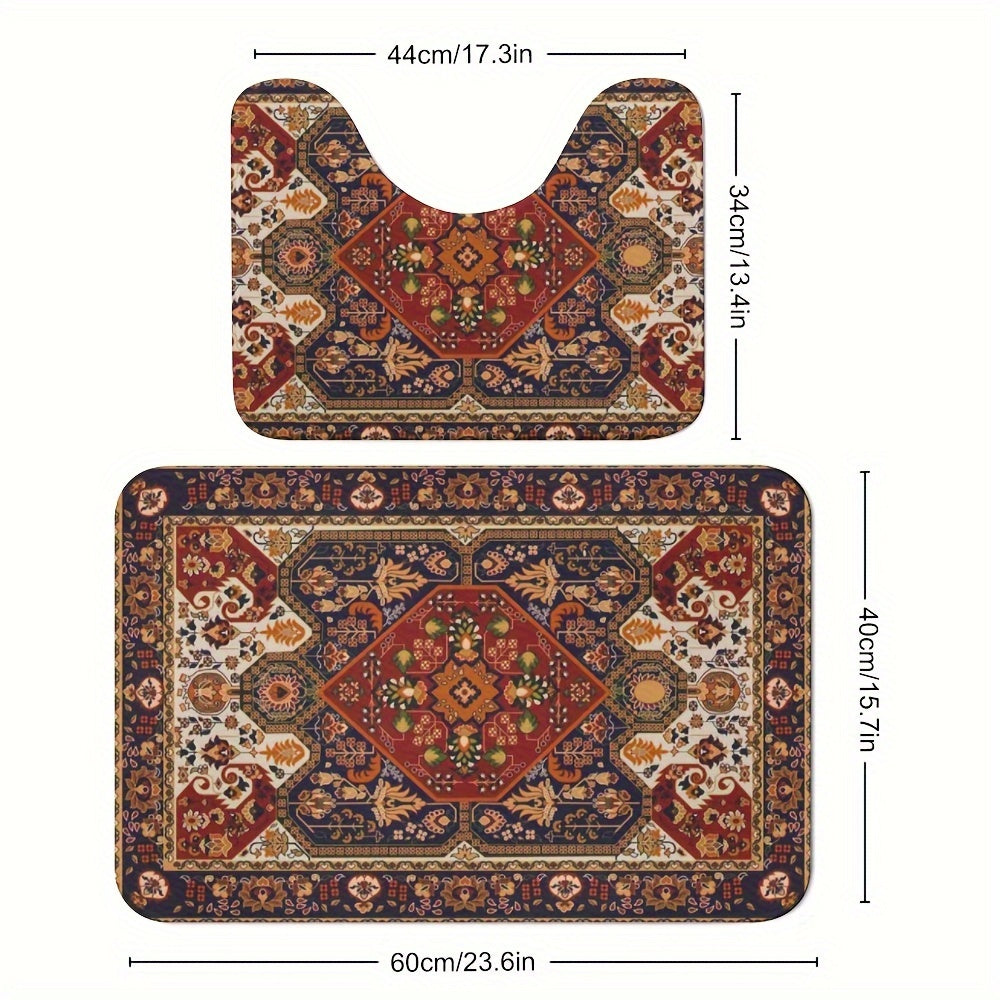 Product dimension diagram showing measurements for both bathroom mats