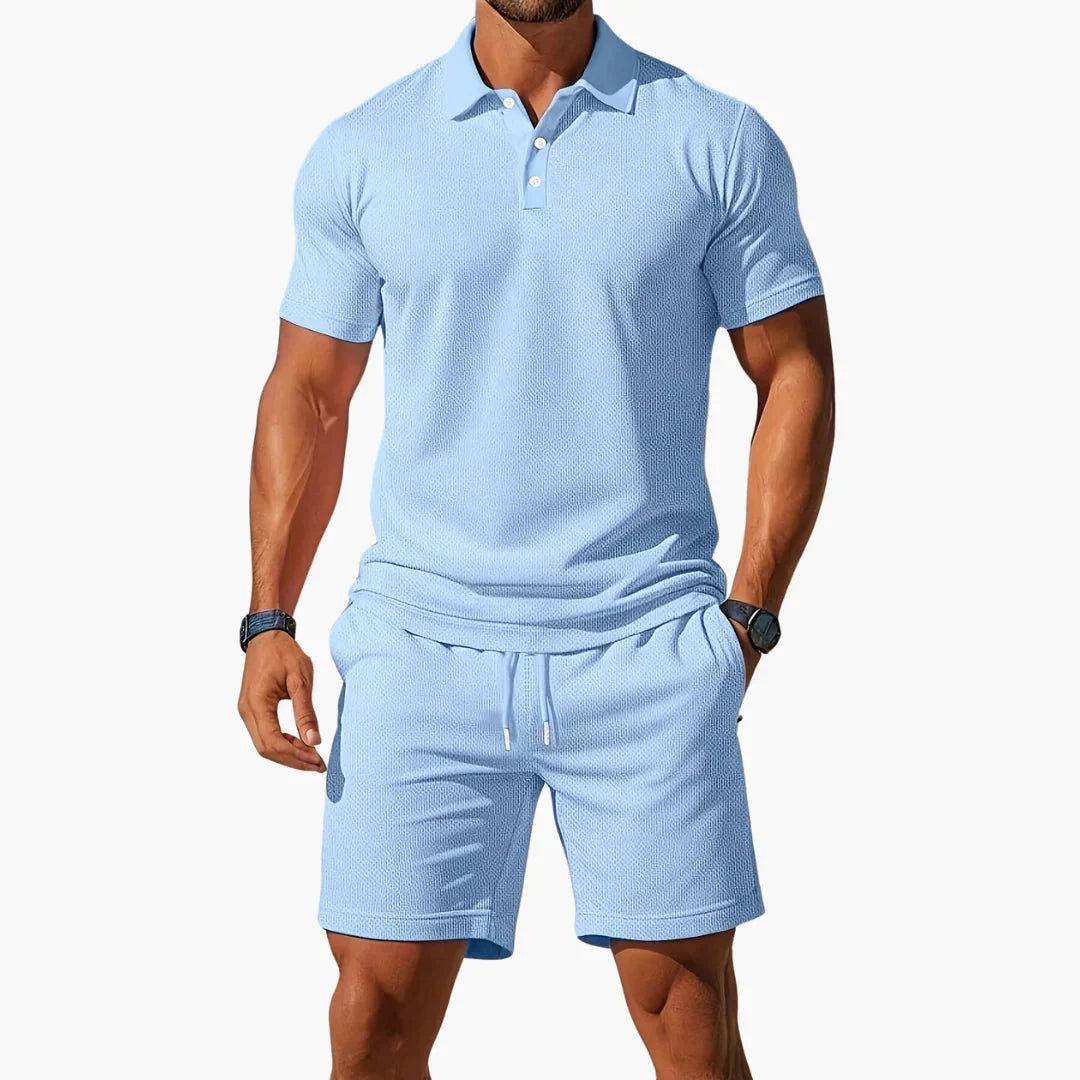 Mens summer polo shirt and shorts set in casual smart style