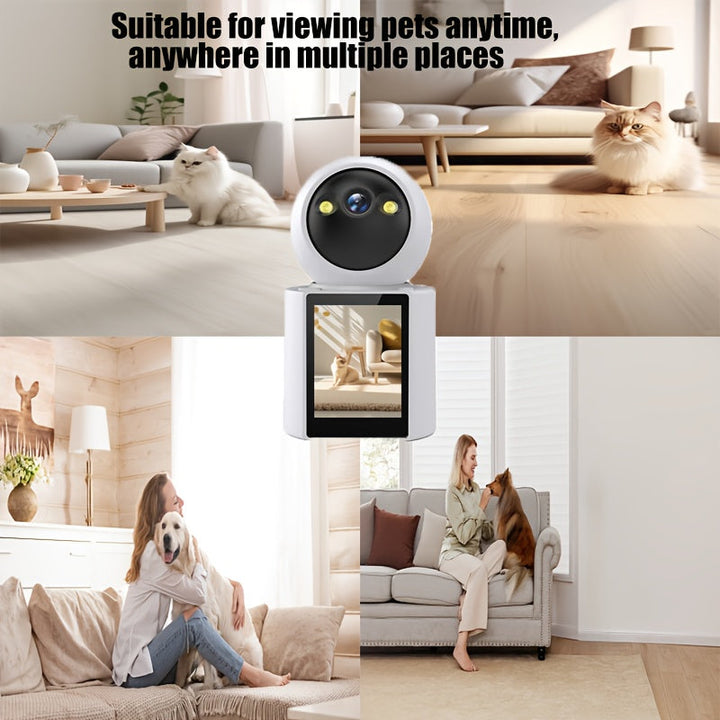 Dog camera and pet monitor with night vision lens closeup
