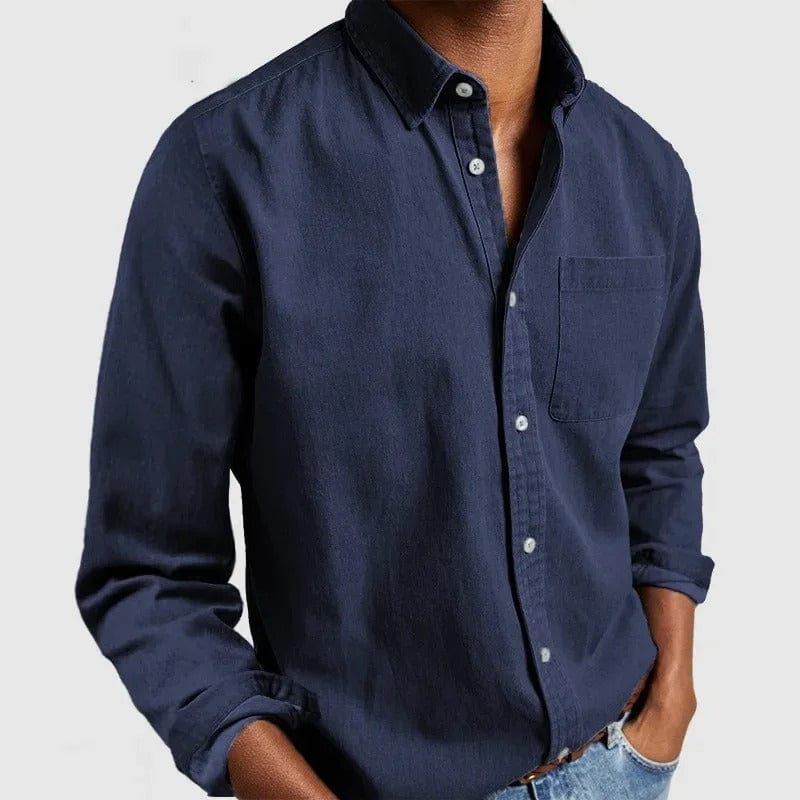 Alvin Men's Modern Casual Shirt, full front view in classic solid color