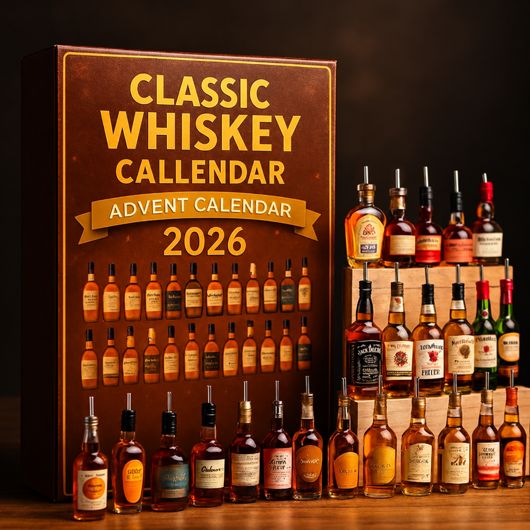 Classic Whisky Advent Calendar 2026 box and miniature bottles display