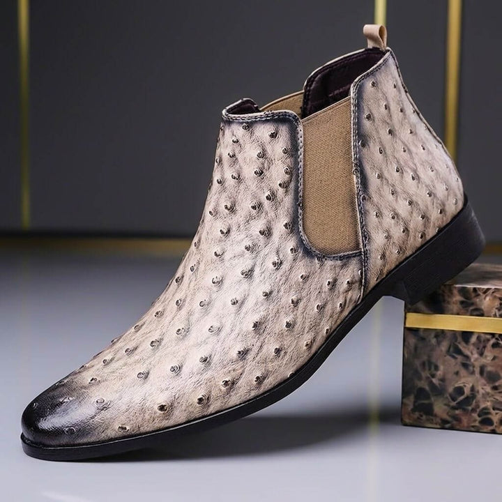 Cream White men's handcrafted leather ankle boots