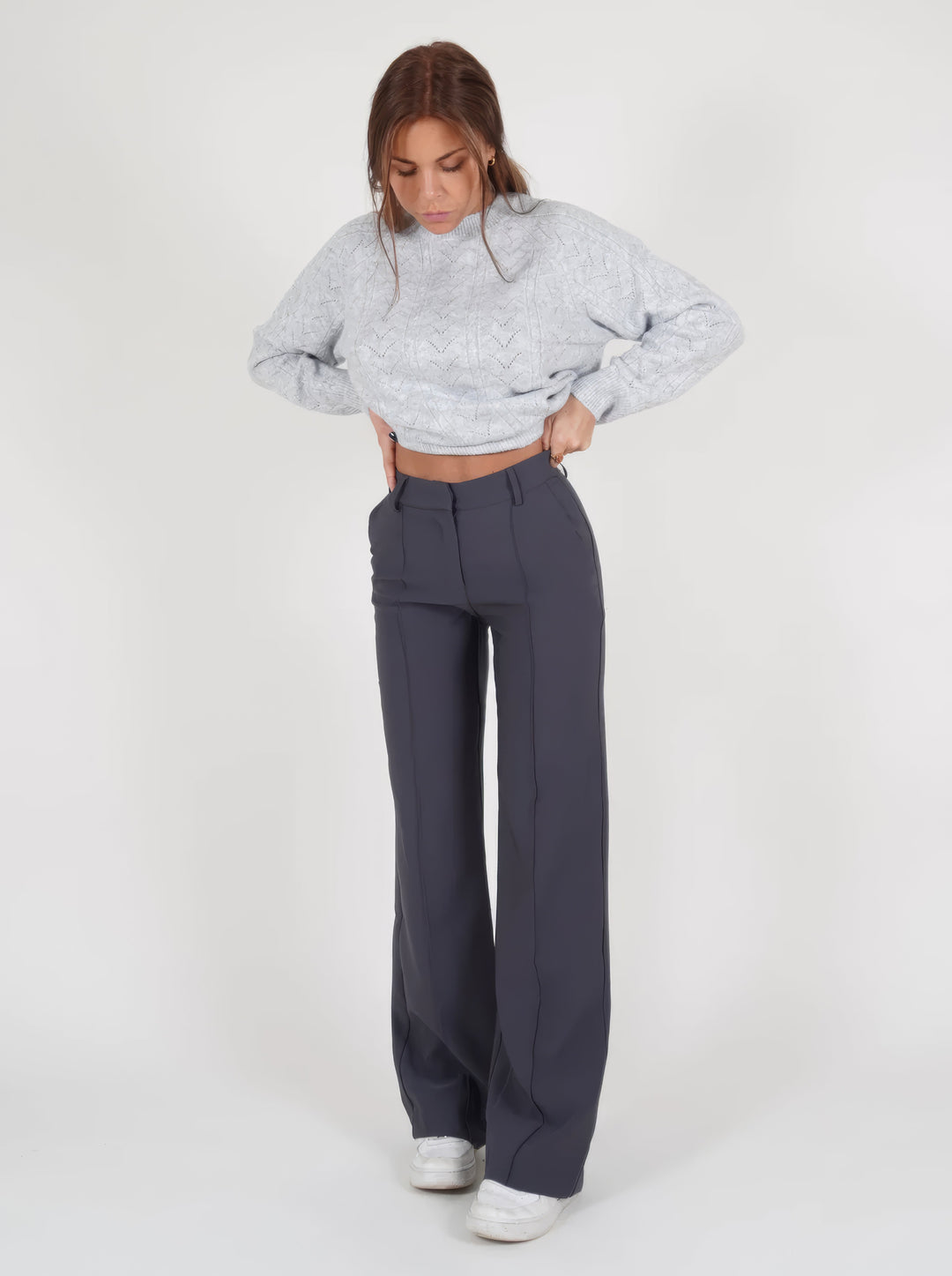 Fabric texture closeup of the women's casual wear trousers