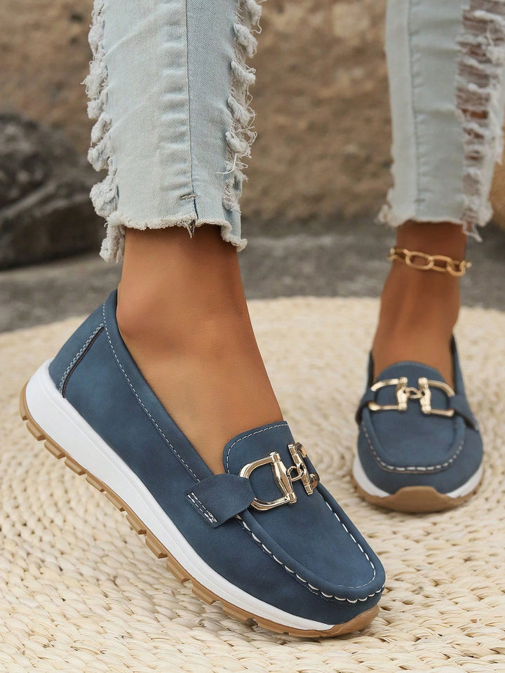 Outsole view of slip on comfort shoes displaying slip-resistant tread