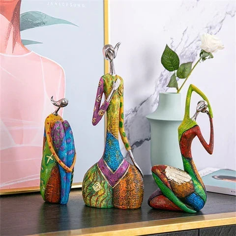 Decorative abstract female silhouette sculptures styled in a modern living space