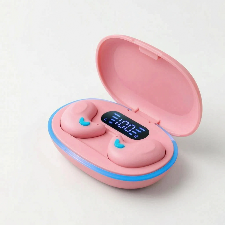 Active noise-cancelling wireless earbuds illuminated in studio light