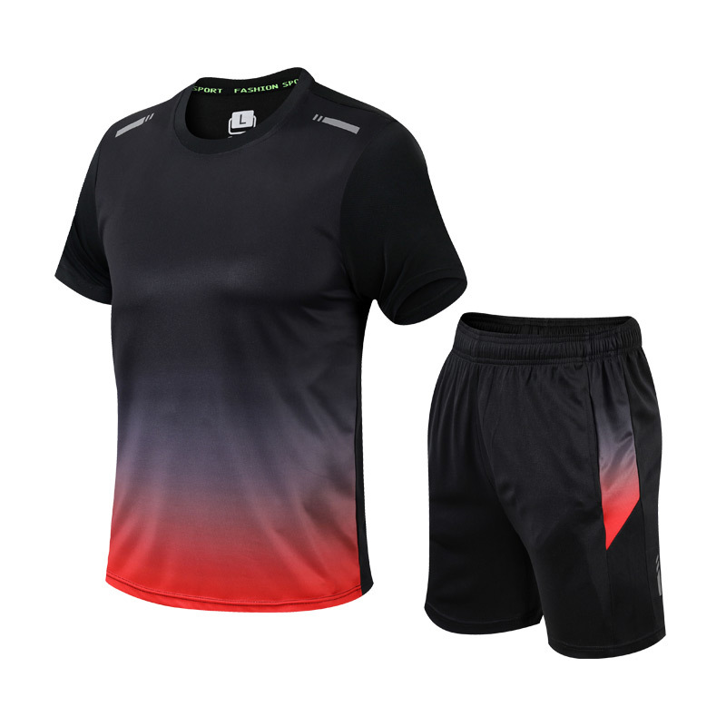 Athletic wear sport tee and running shorts closeup fabric detail