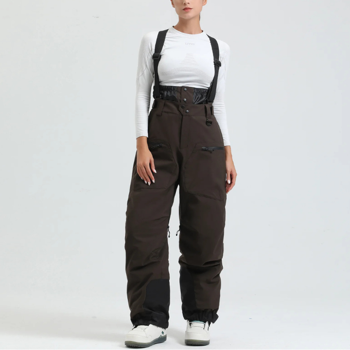 Full length of women's outdoor snow trousers styled for winter sports