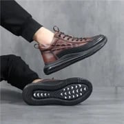 Side profile of brown casual trainers highlighting comfort and design