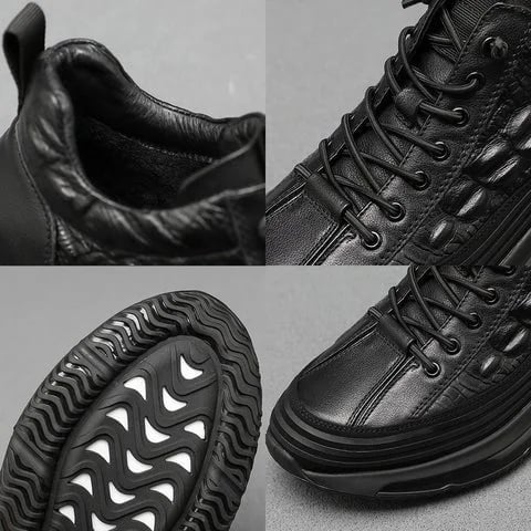 Comfortable black walking shoes with visible air cushion sole