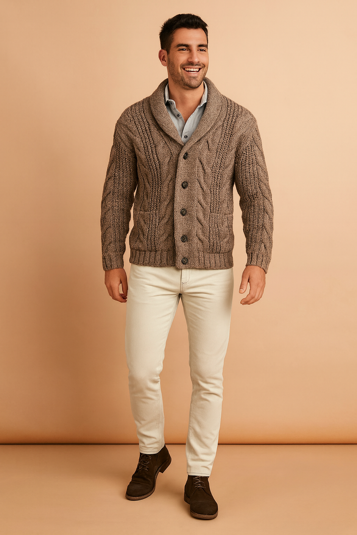 Detailed shot of ribbed cuffs on mens winter fashion sweater