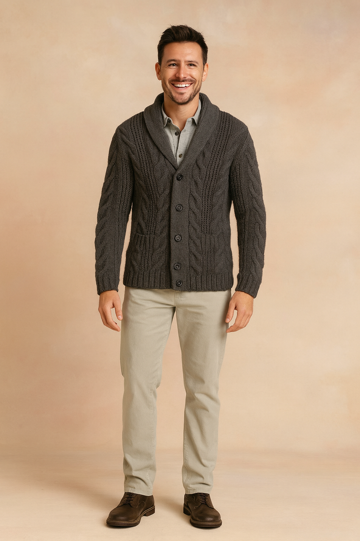 Side profile of shawl collar knitwear for men fashion