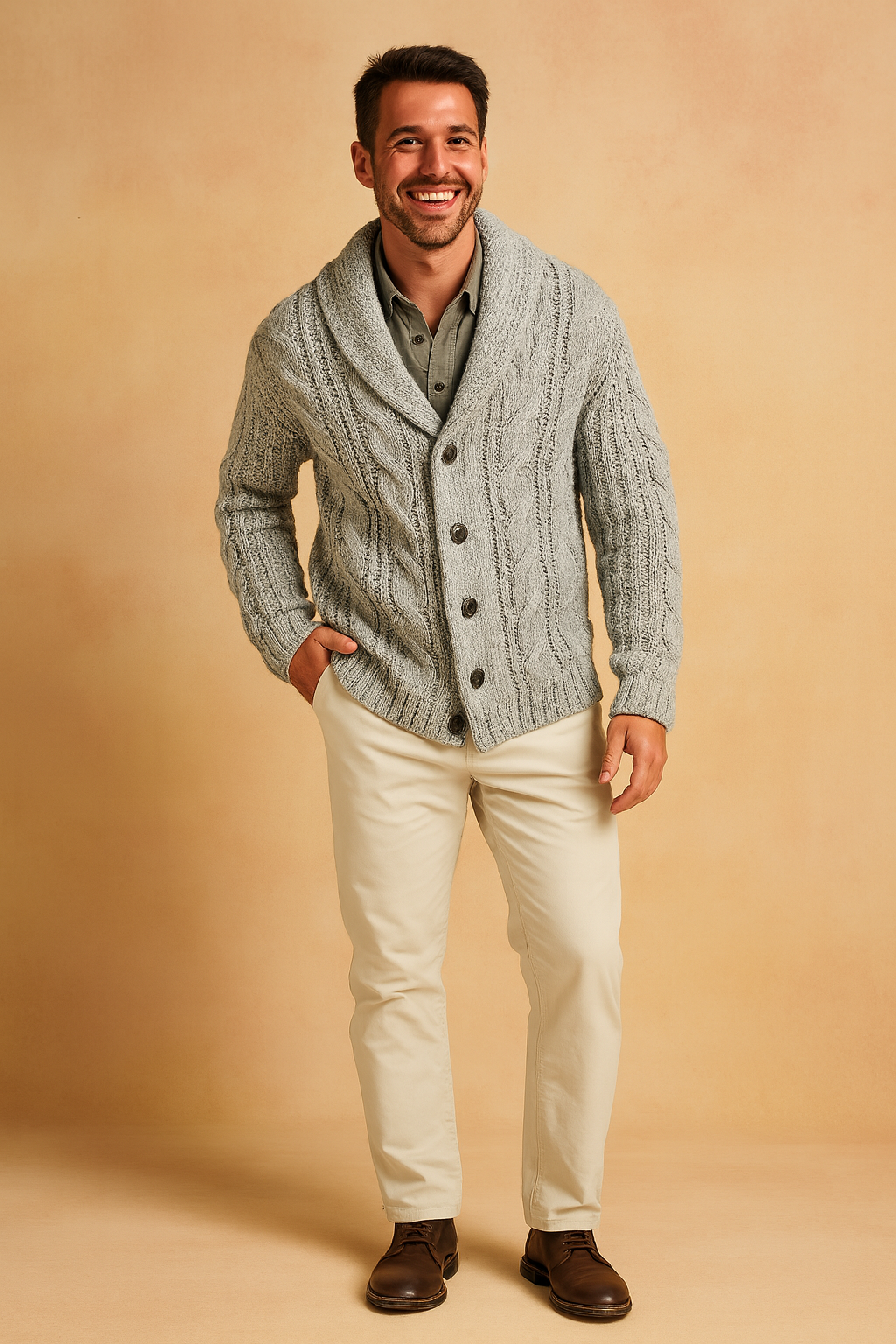 Mens casual jacket style button sweater back view