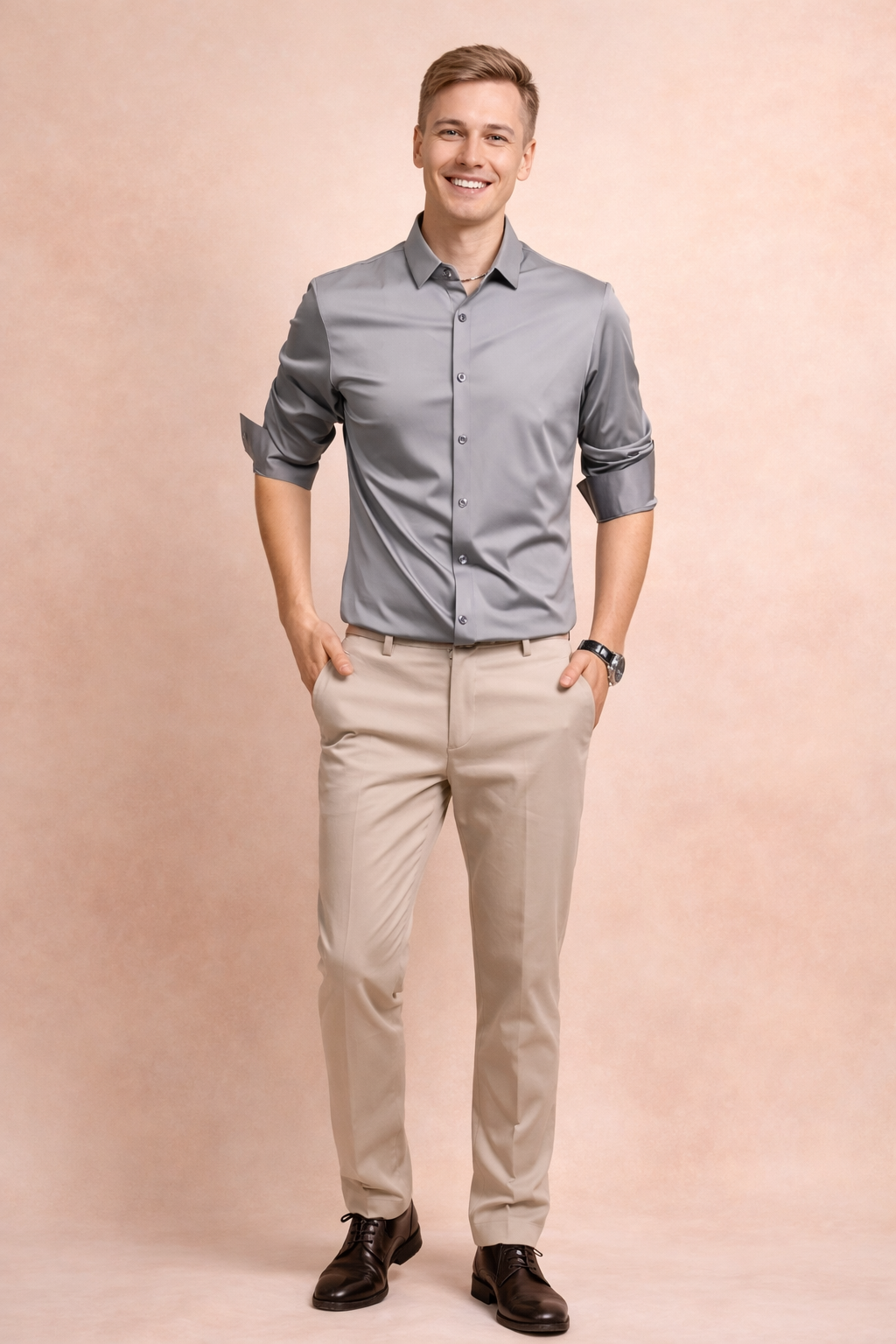 Mens elegant button-down shirt in crisp white for formal wear and business casual