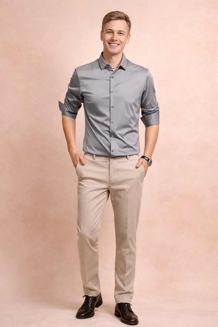 Mens elegant button-down shirt in crisp white for formal wear and business casual