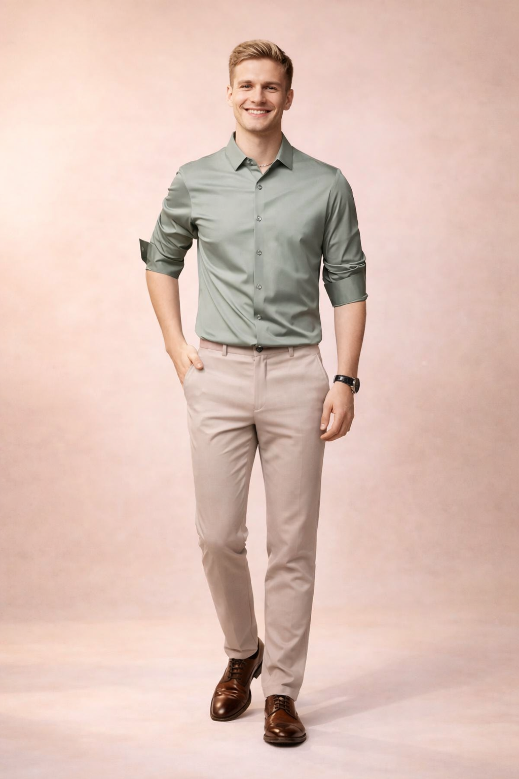 Back view of mens fashion button-down shirt showcasing tailored fit and premium fabric