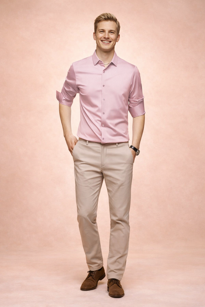 Folded mens apparel button-down shirt displaying versatile color and soft texture