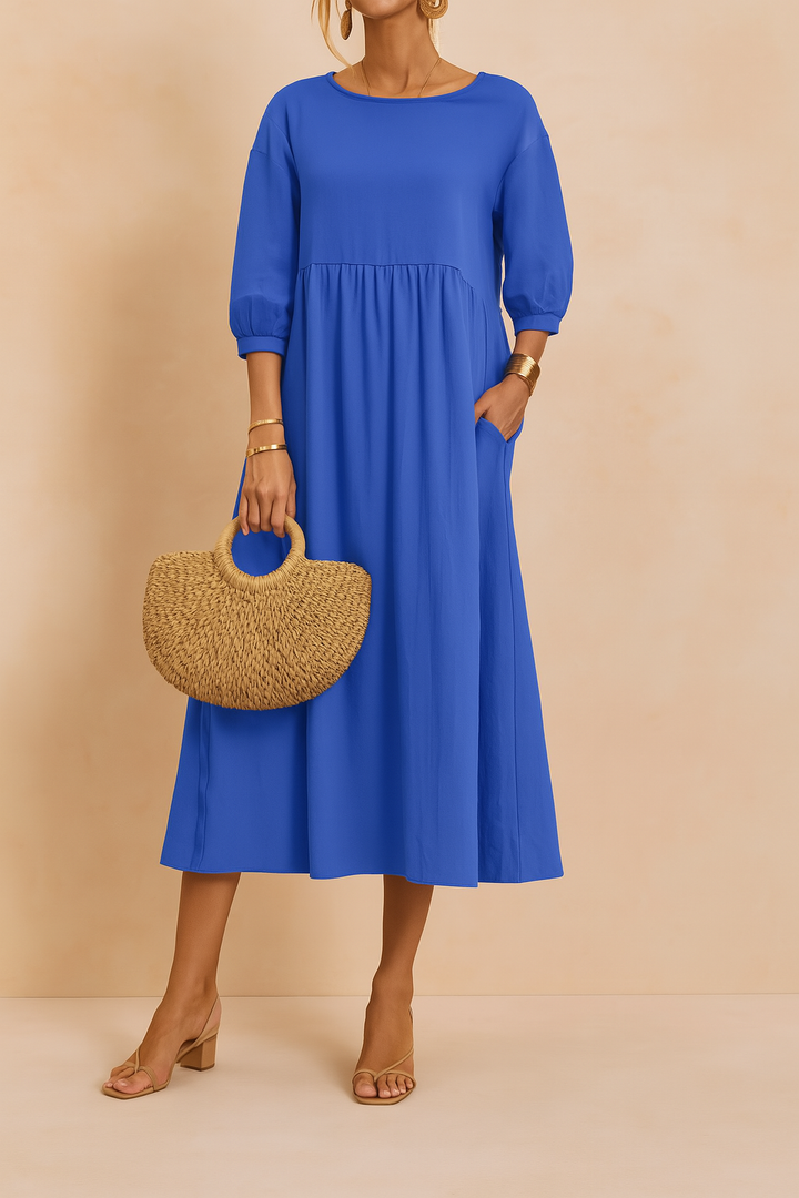 Close-up of the soft fabric and stitching on the women's midi dress