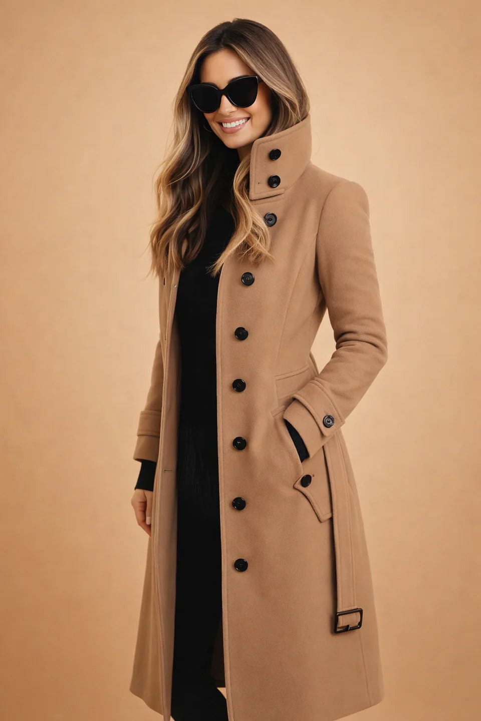 Noelle | Women’s Stand Collar Wool Blend Long Coat