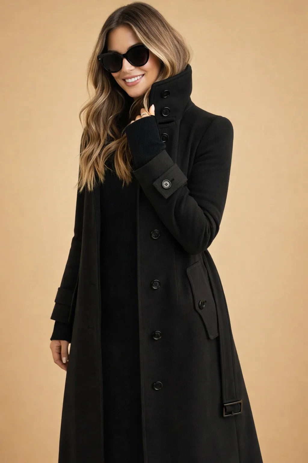 Noelle | Women’s Stand Collar Wool Blend Long Coat