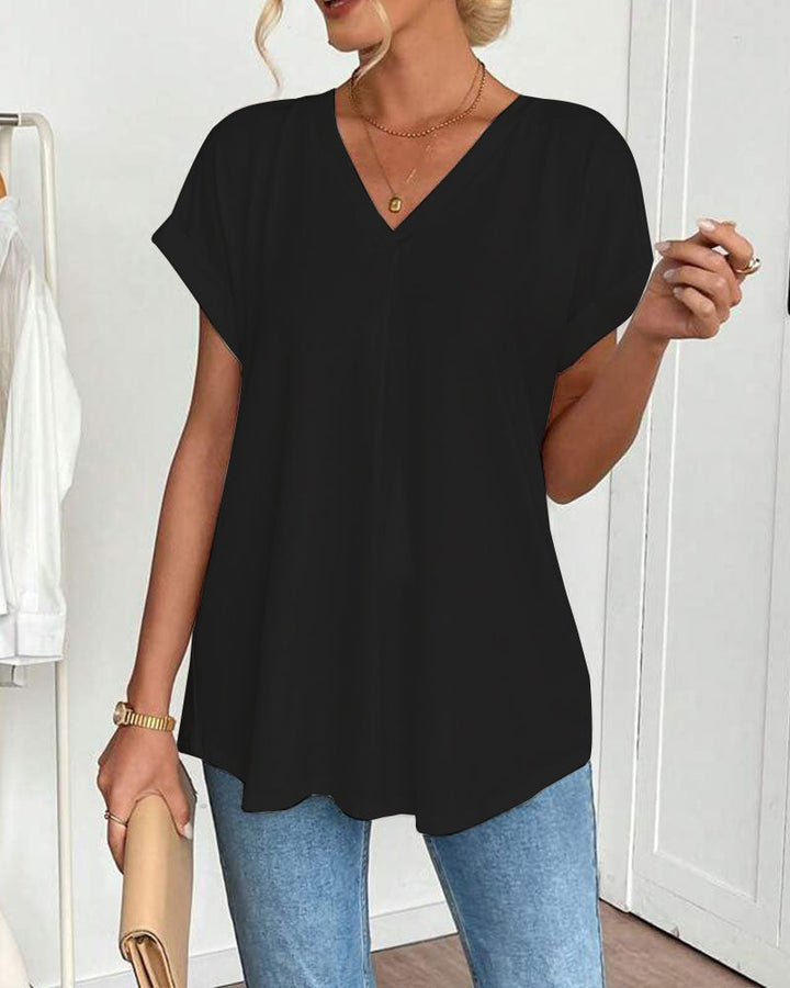Women's slimming V-neck t-shirt in solid color, casual wear basic tee