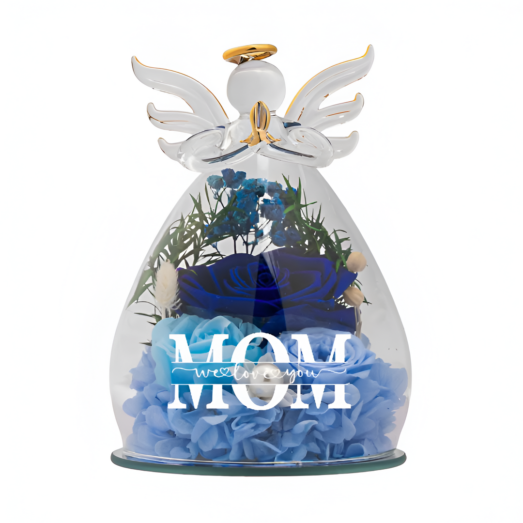Illuminated glass angel ornament featuring a real preserved red rose home decor