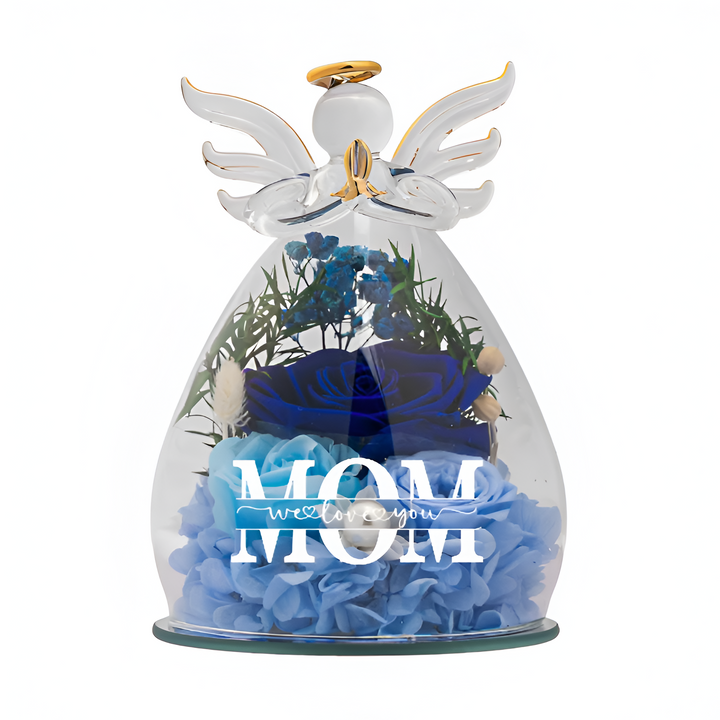 Illuminated glass angel ornament featuring a real preserved red rose home decor