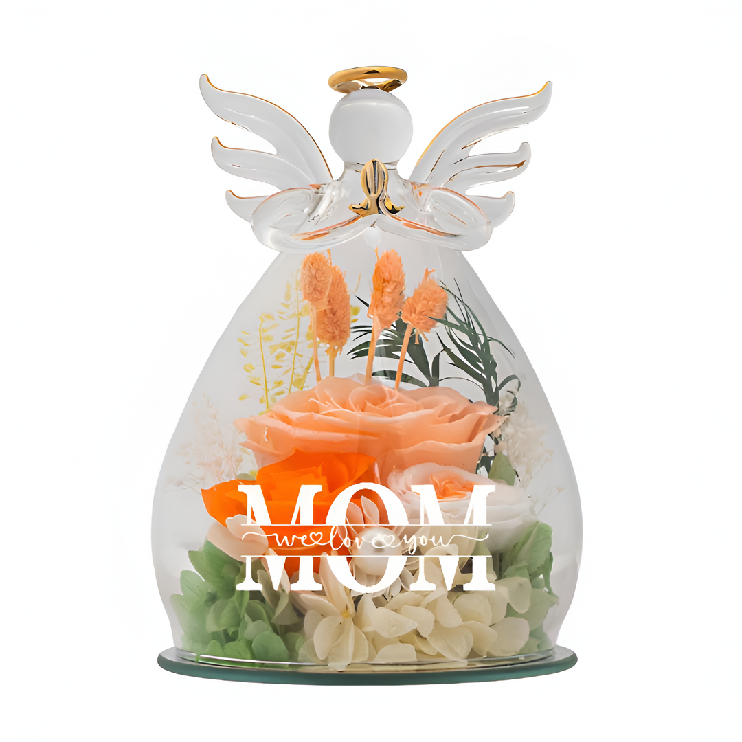 Side angle of the LED glass angel figurine highlighting its delicate crystal wings