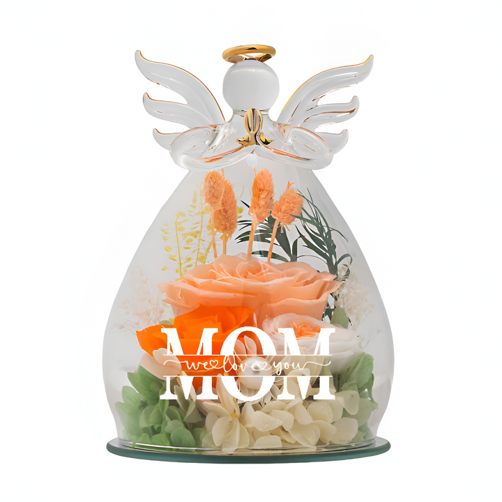 Side angle of the LED glass angel figurine highlighting its delicate crystal wings