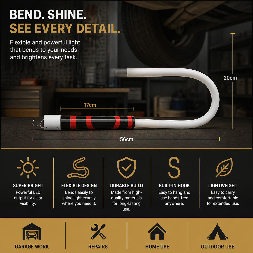 Unisex LED work lamp packaged neatly, ready for use as an essential mechanic light and tool.