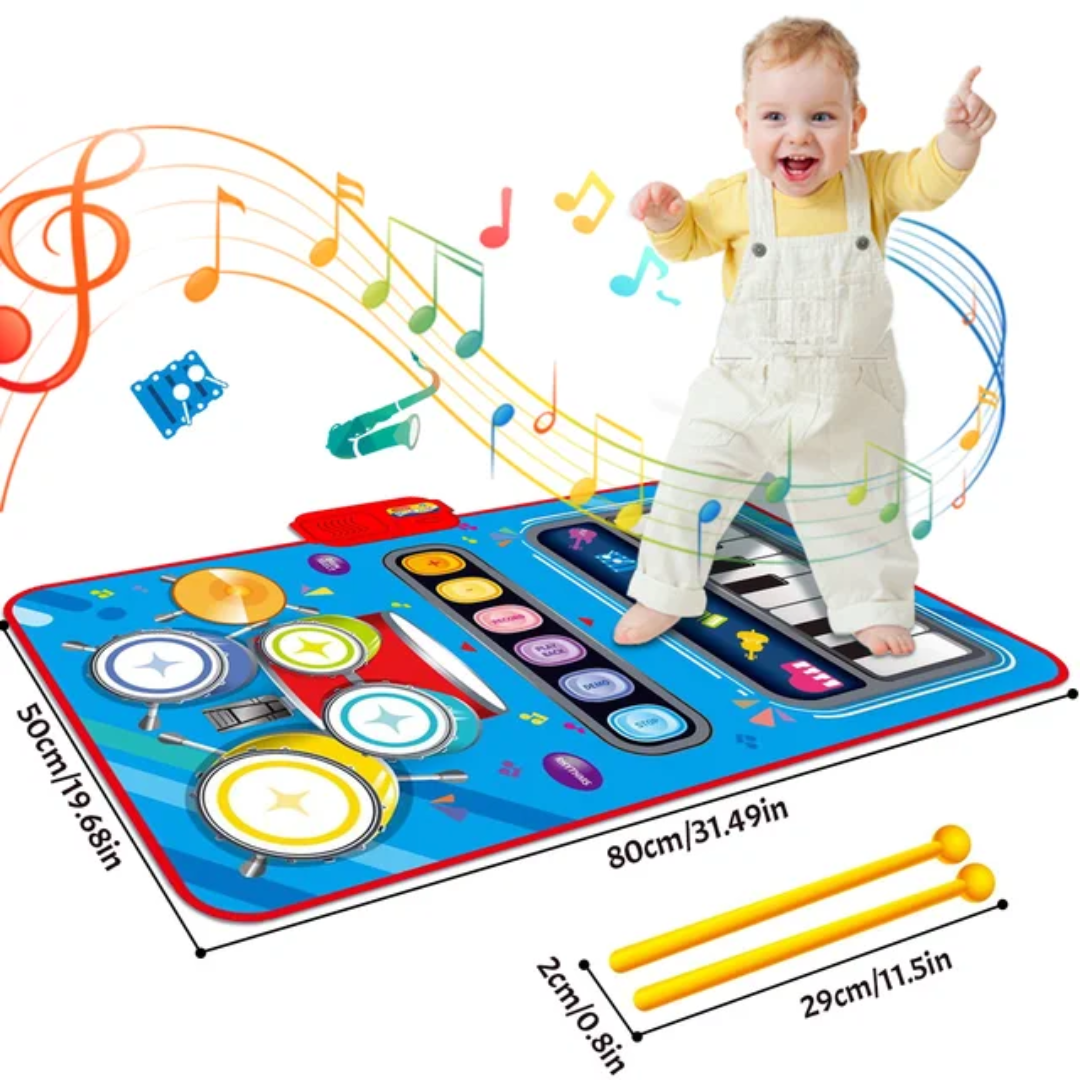 Close-up of touch-sensitive piano keys on the active play mat