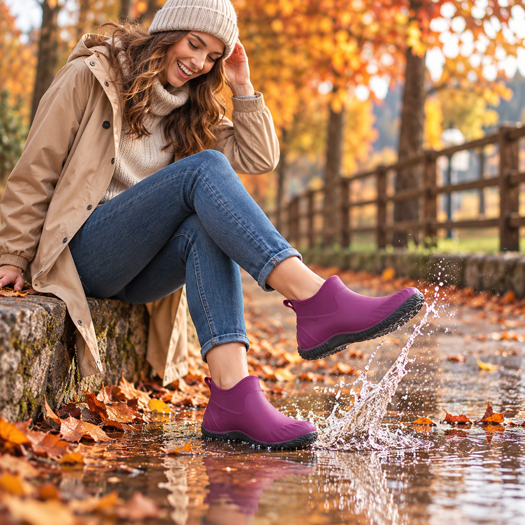 Womens waterproof garden rain shoes in sleek black, ideal for outdoor work.
