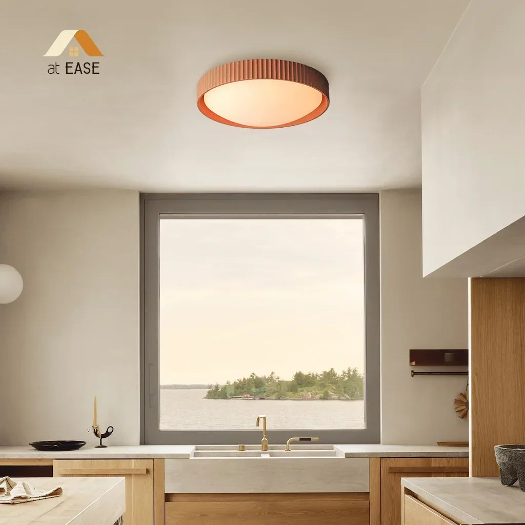 Contemporary living room design accented by the Argo concrete ceiling light