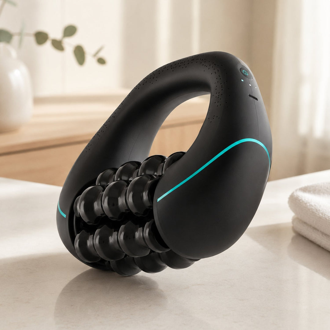 Cordless automatic lymphatic drainage massager wrap applied to leg for circulation