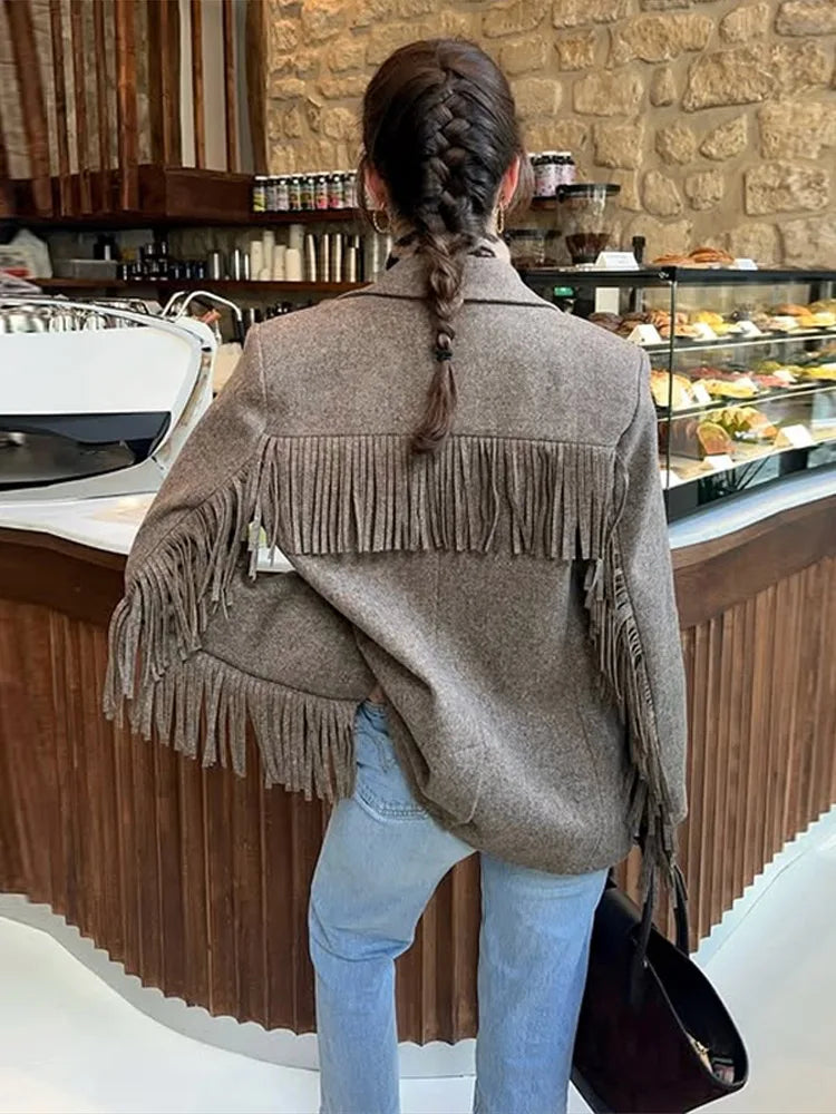 Lara | Women’s Wool Blend Tassel Blazer Jacket