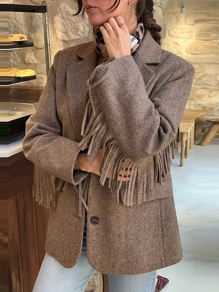 Lara | Women’s Wool Blend Tassel Blazer Jacket