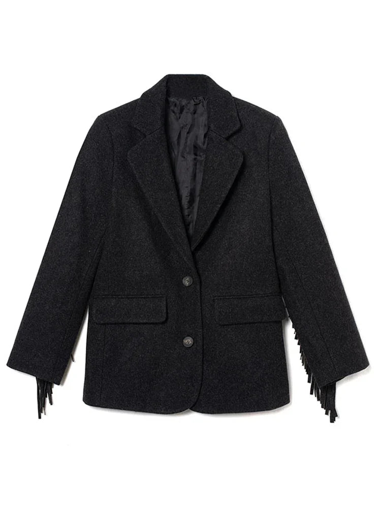 Lara | Women’s Wool Blend Tassel Blazer Jacket