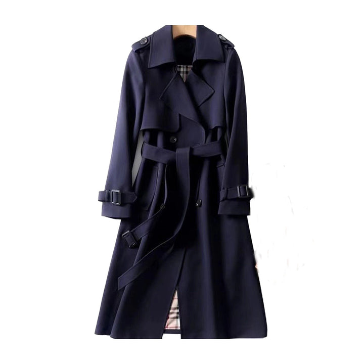 Classic double-breasted trench coat with tortoiseshell buttons and lapels