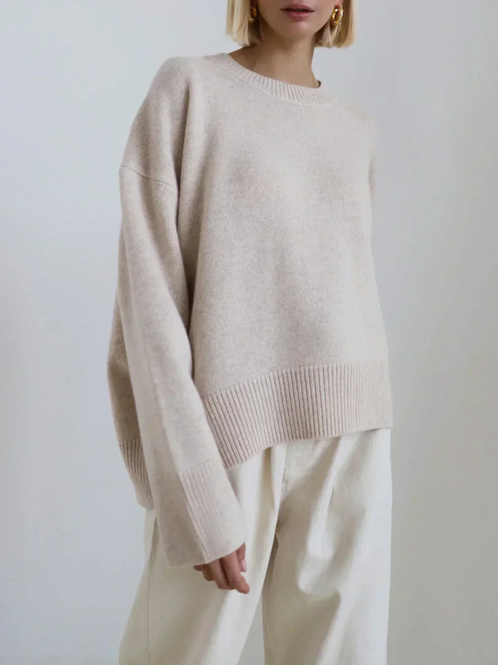 Detailed view of the textured women's knit sweater for cold weather outfits