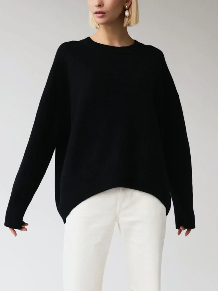 Relaxed fit women's sweater in soft knit fabric, showcasing casual chic style