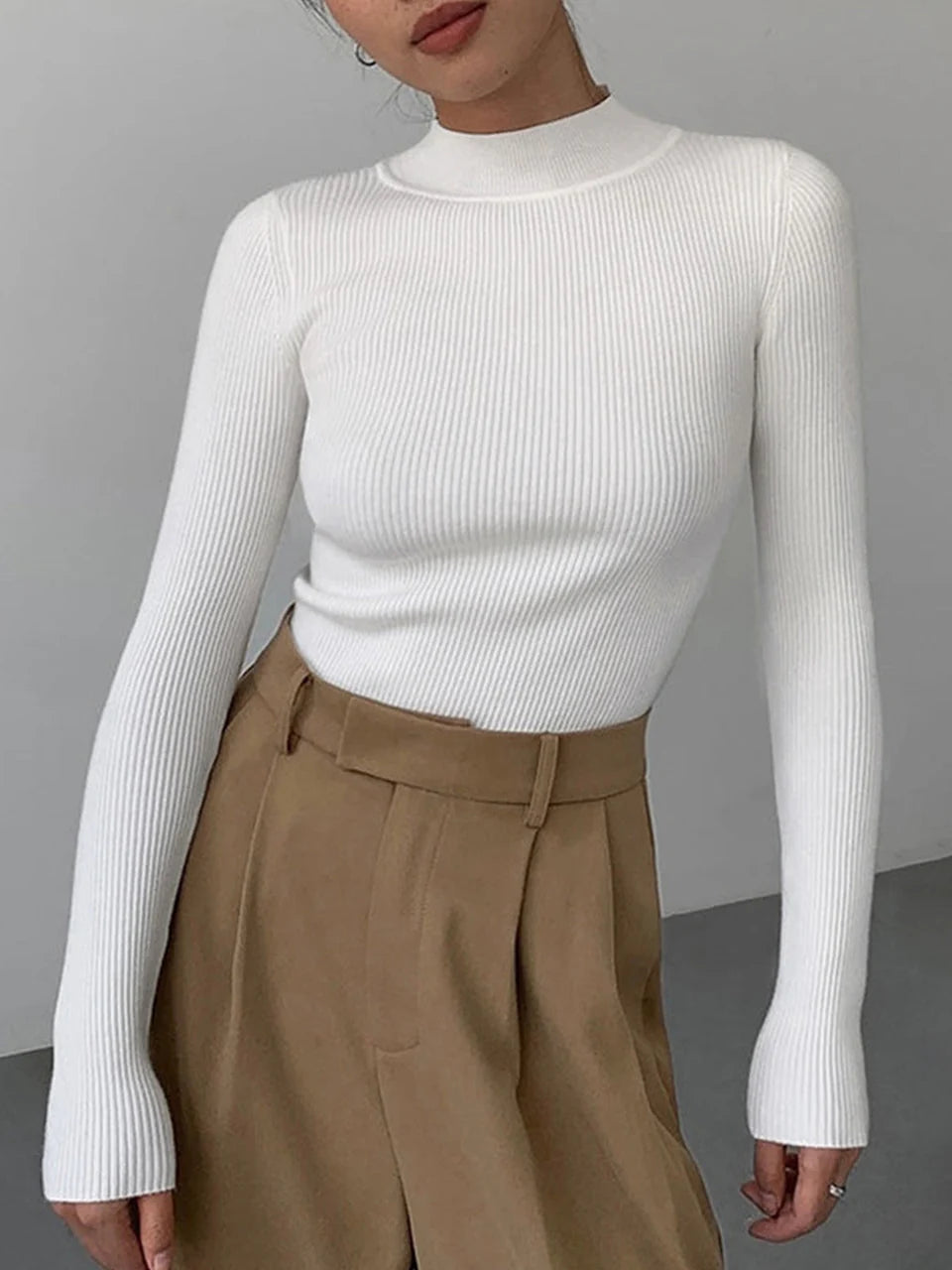 Alex | Women’s Ribbed High Neck Knit Top