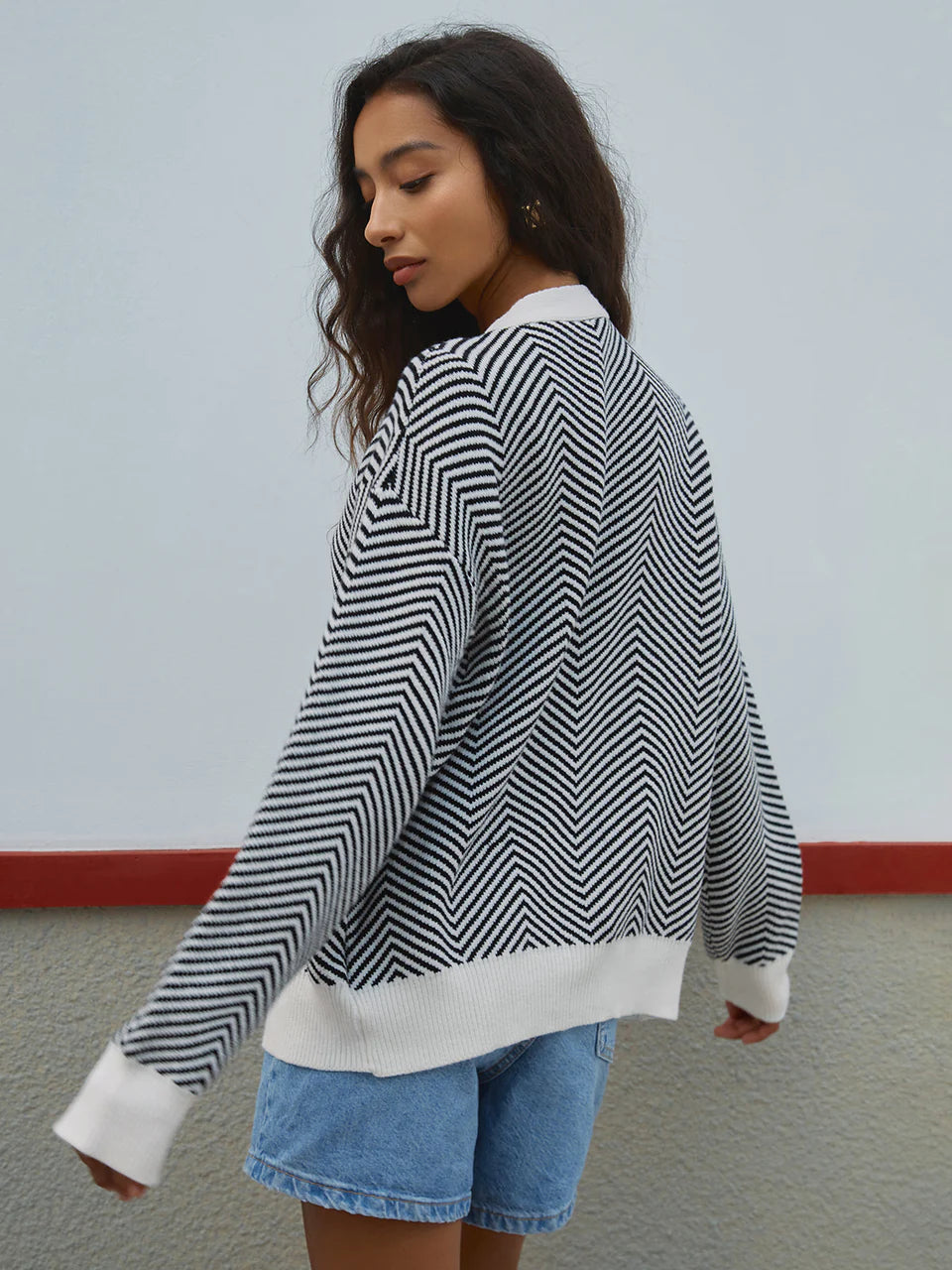 Zavielle | Women’s Chevron Knit Button Front Cardigan