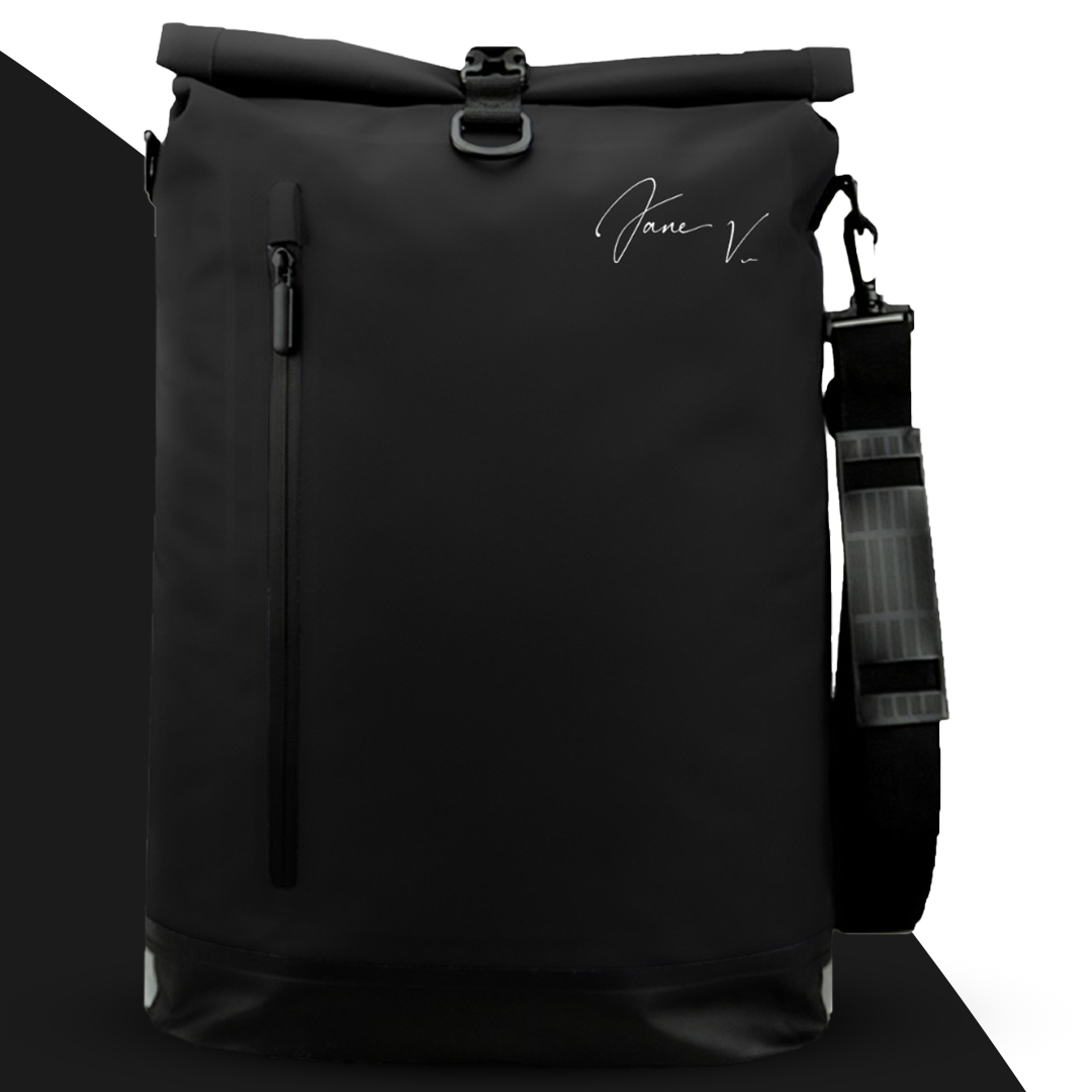 Black convertible bicycle pannier backpack with roll-top closure