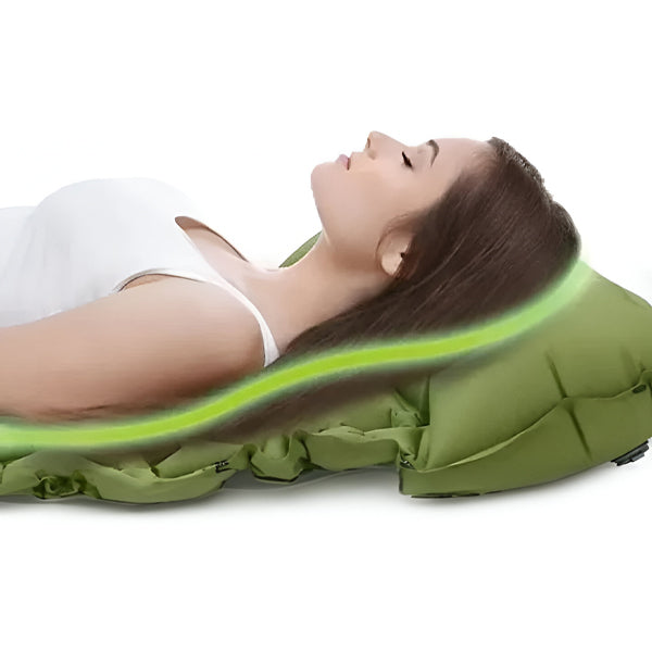 Ultralight foldable camping sleeping pad rolled out on a grassy campsite