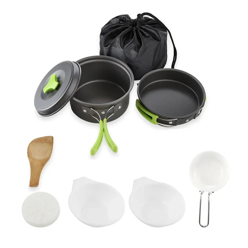 Lightweight portable backpacking cooking set packed for outdoor camping and hiking adventures
