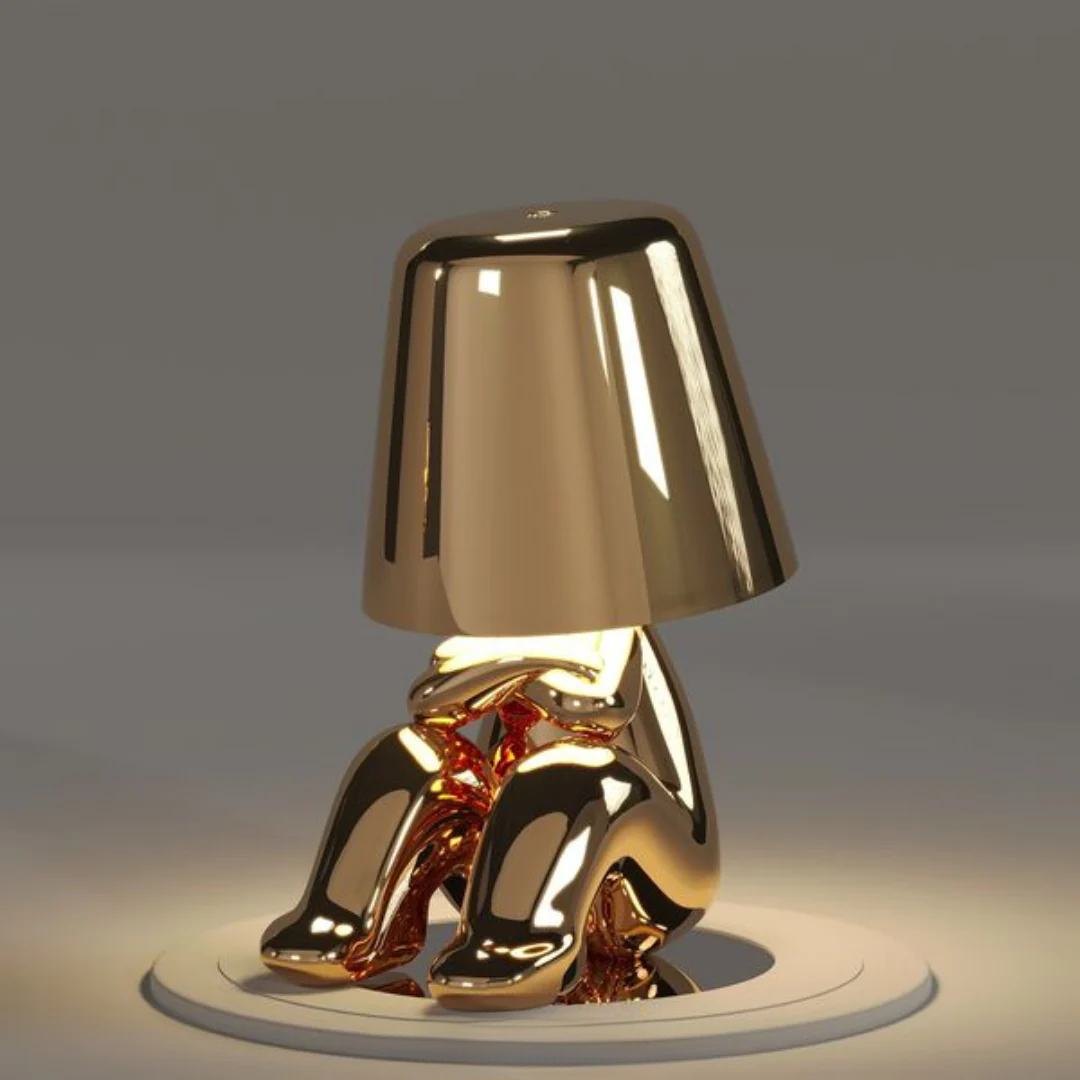 Overhead angle of the artistic touch lamp showcasing its unique lampshade